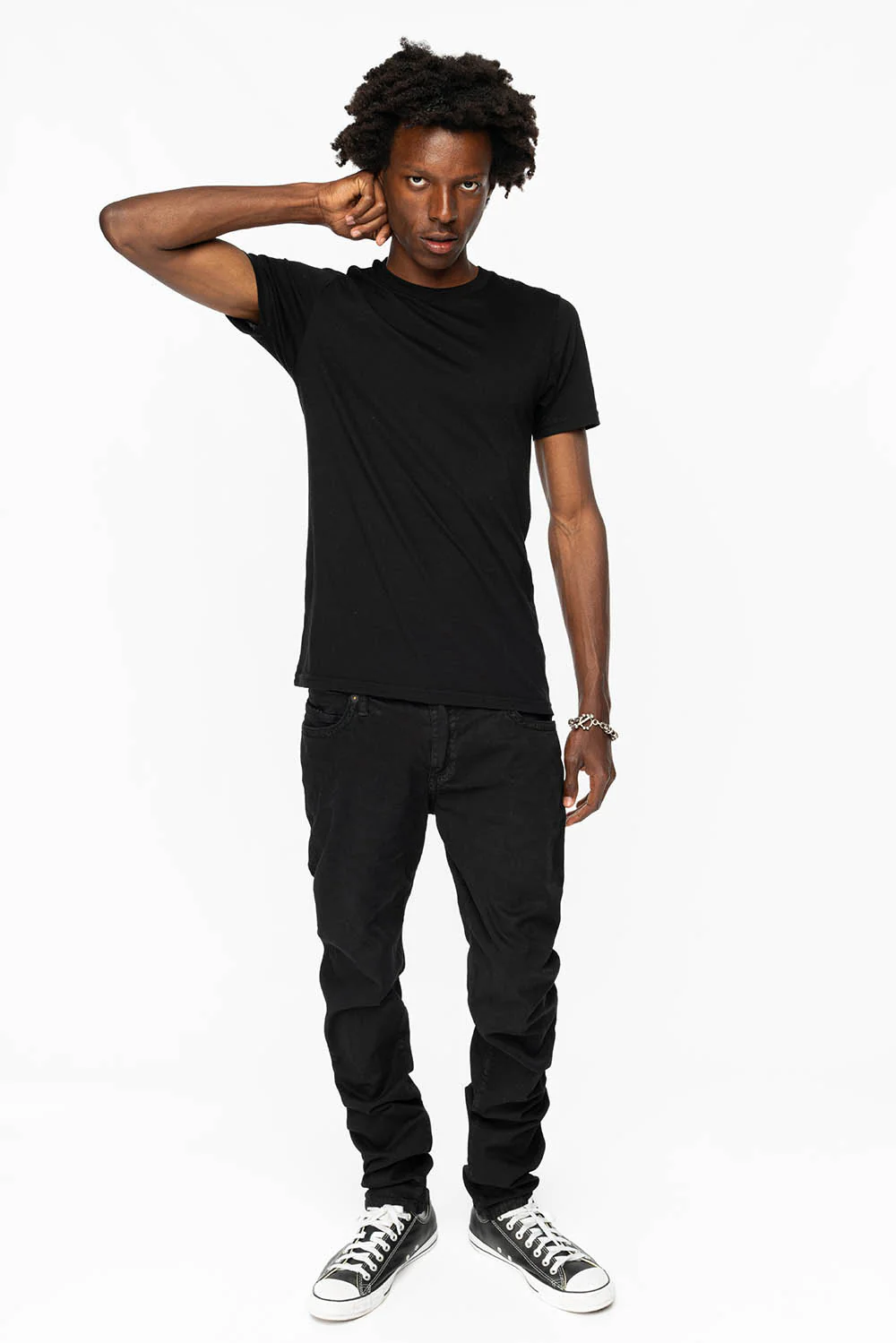 LONG FLAP SLIM FIT MENS JEANS WITH RED CRYSTALS IN ANTIQUE BLACK - Image 3