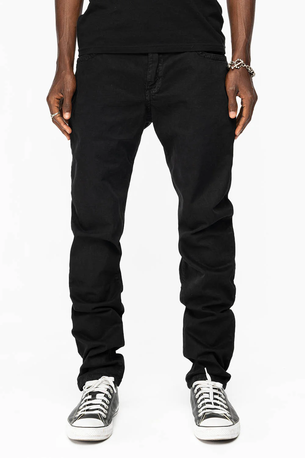 LONG FLAP SLIM FIT MENS JEANS WITH RED CRYSTALS IN ANTIQUE BLACK - Image 7