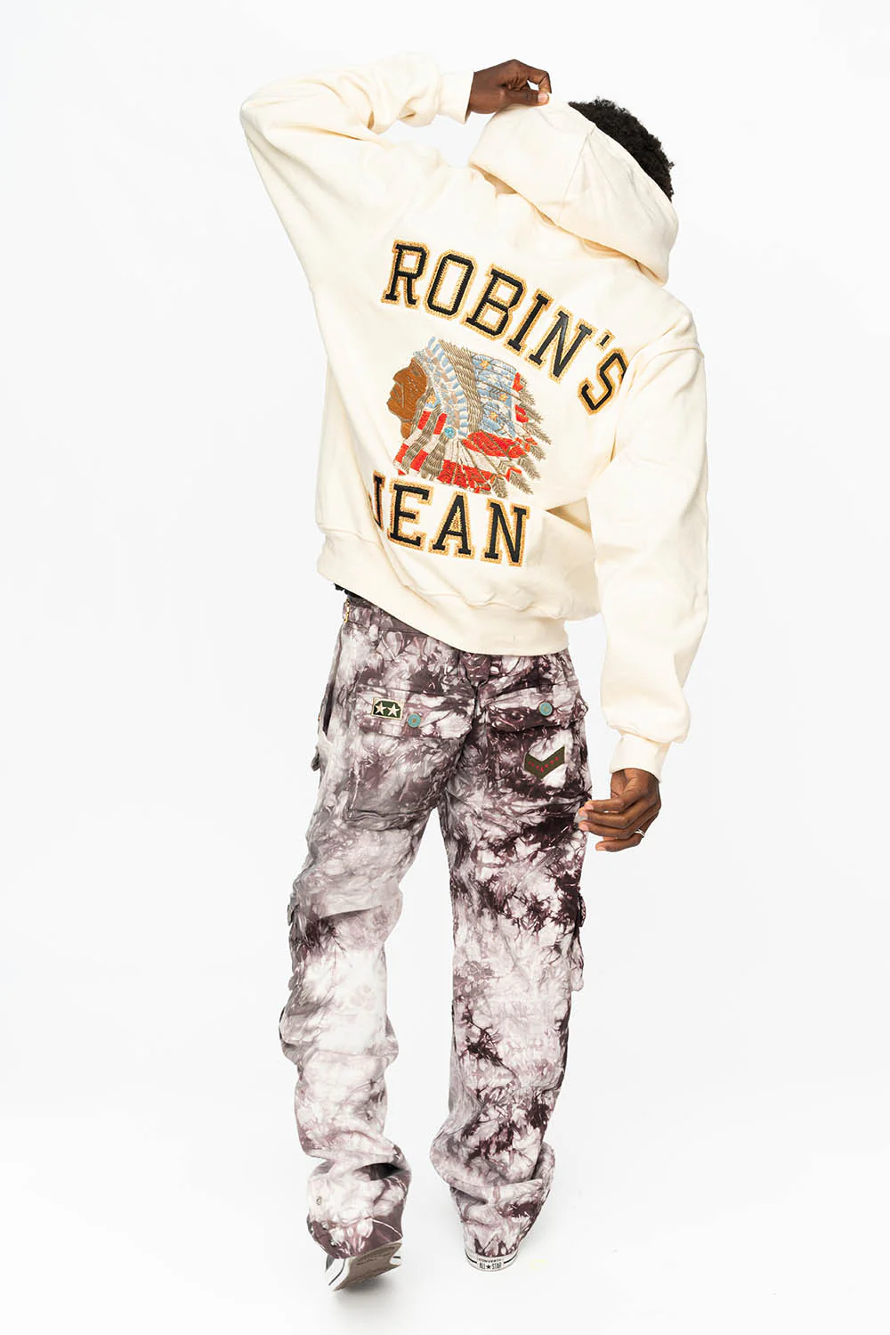 ROBIN’S HEAVY WEIGHT NATIVE AMERICAN CHIEF PULLOVER HOODIE IN CREAM - Image 4