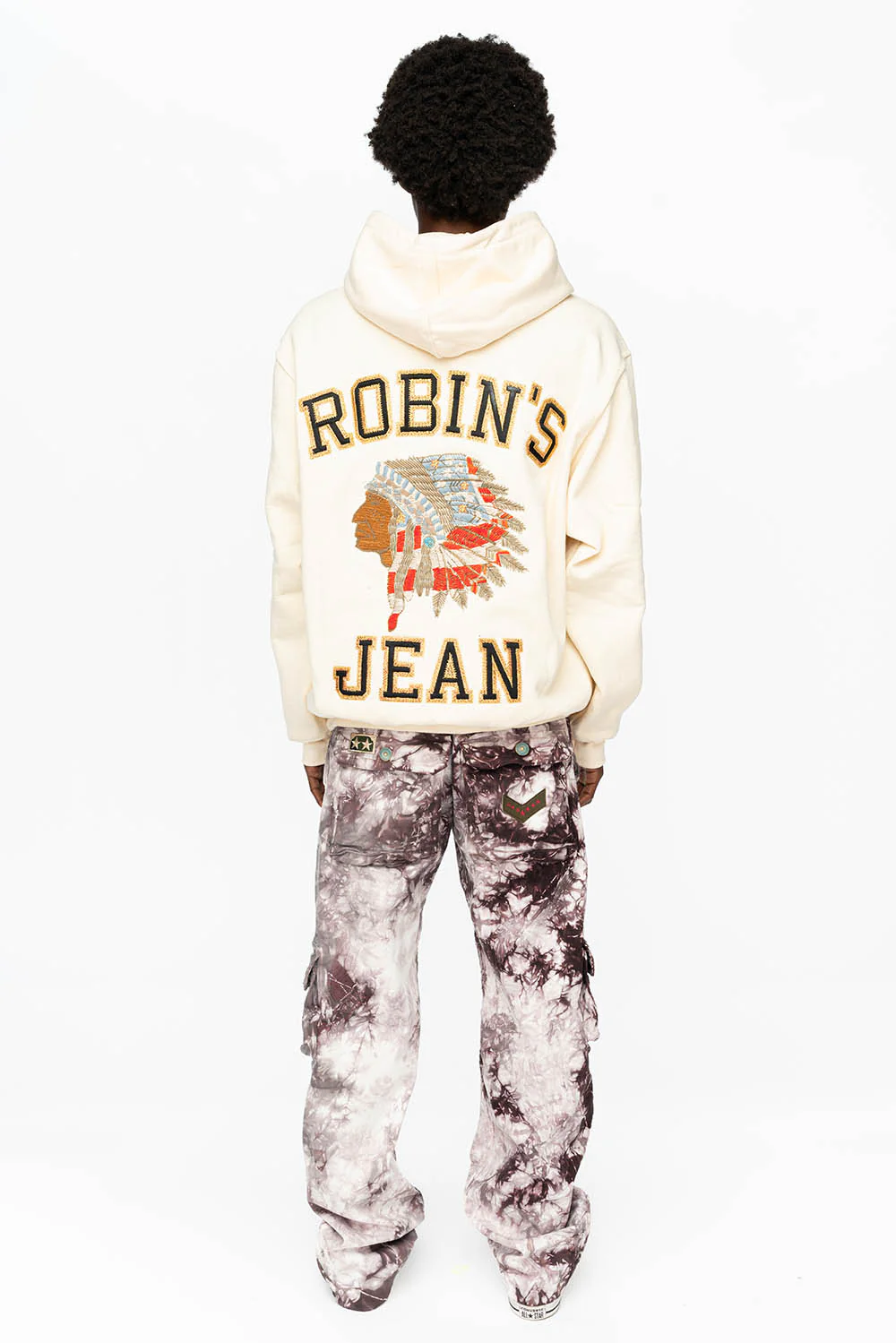 ROBIN’S HEAVY WEIGHT NATIVE AMERICAN CHIEF PULLOVER HOODIE IN CREAM - Image 7